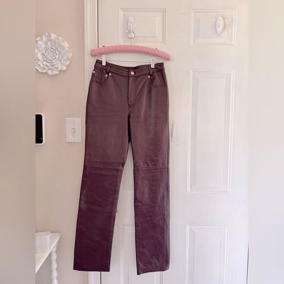 VTG Jeanology Newport News Deep Burgundy Plum Leather Jeans Size 4 - Picture 4 of 15